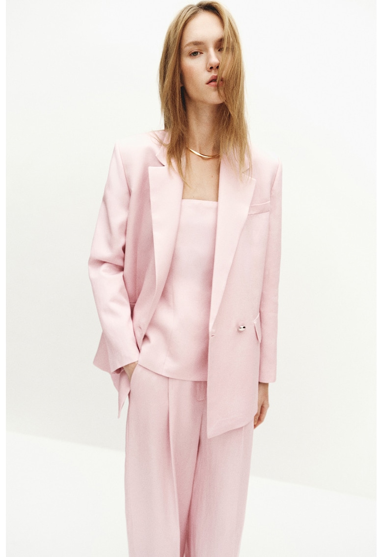 Sacou din amestec de in cu revere decupate - Roz pastel