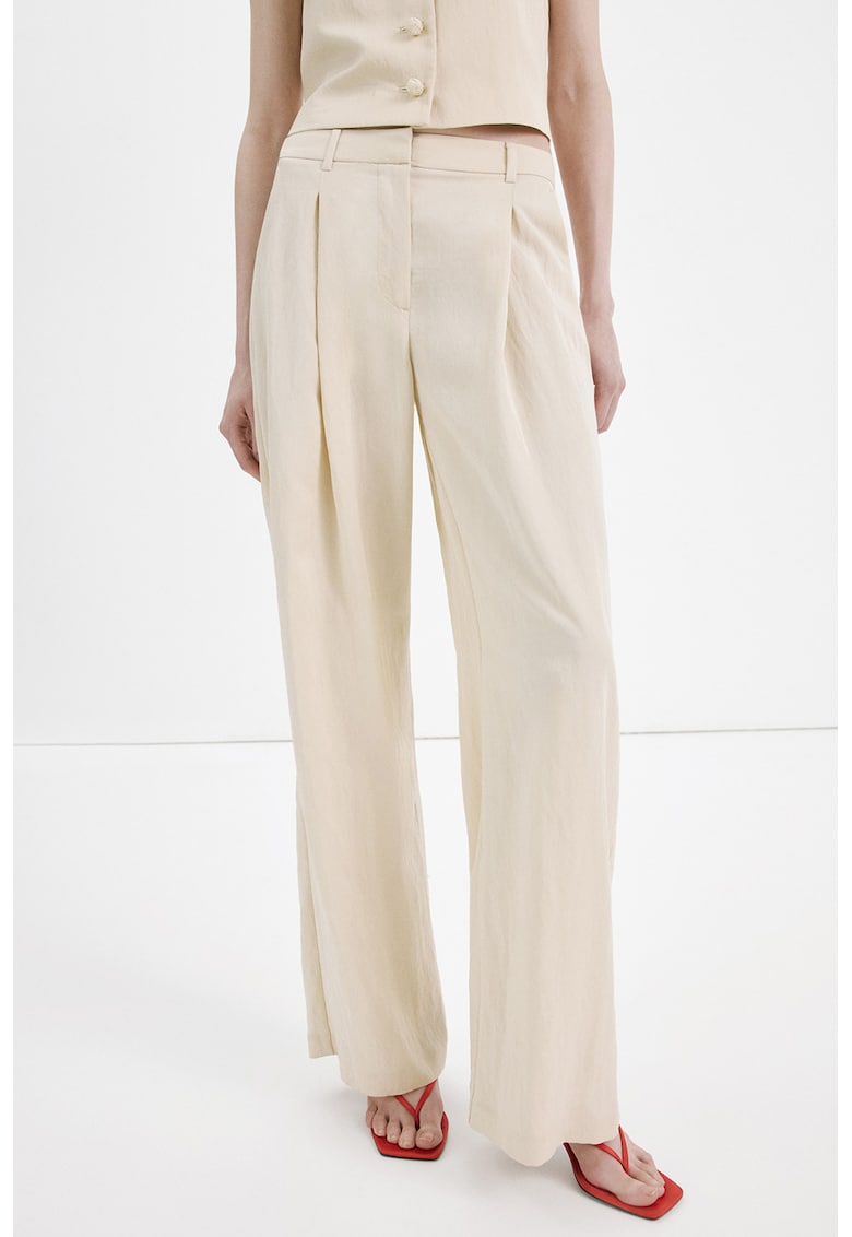 Pantaloni drepti cu talie inalta - Bej deschis