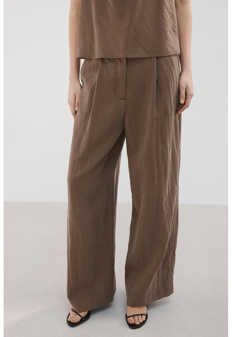 Pantaloni ampli cu talie inalta - Maro pamantiu