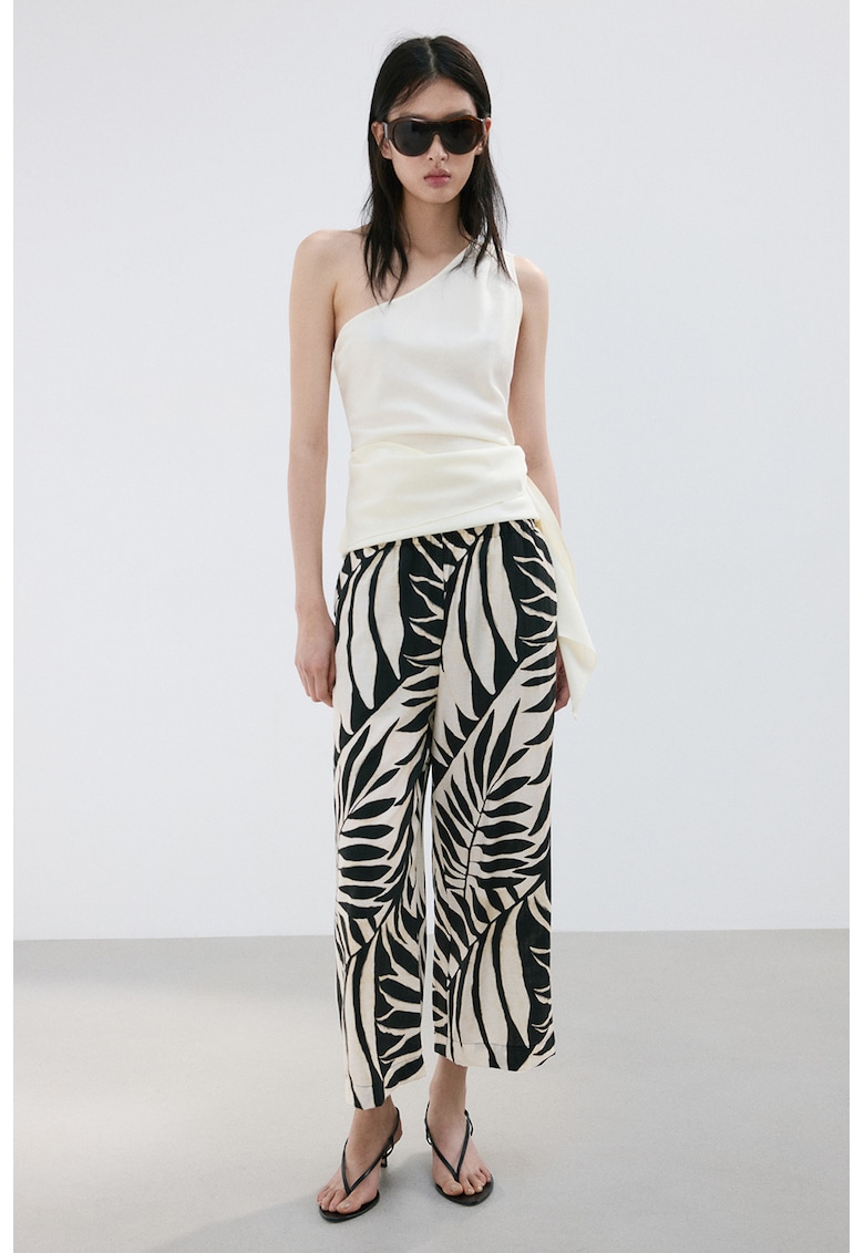Pantaloni crop cu model - Alb/Negru