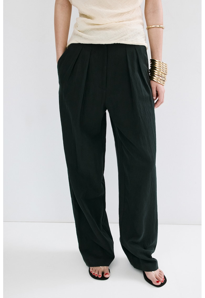 Pantaloni relaxed fit din amestec de lyocell cu pliuri - Negru