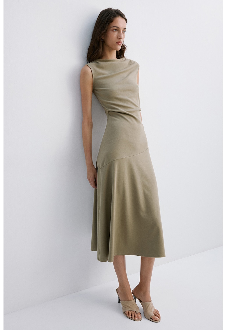 Rochie din amestec de modal cu decolteu drapat - Bej deschis