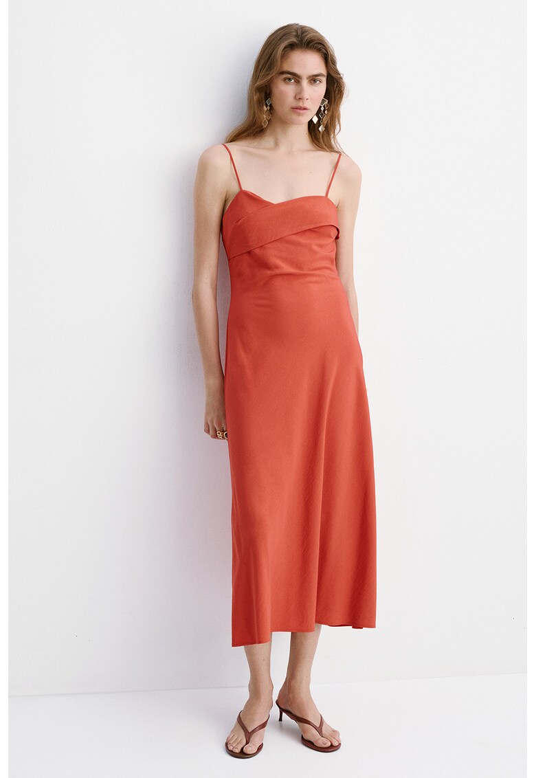 Rochie midi cu croiala pe bie - Caramiziu