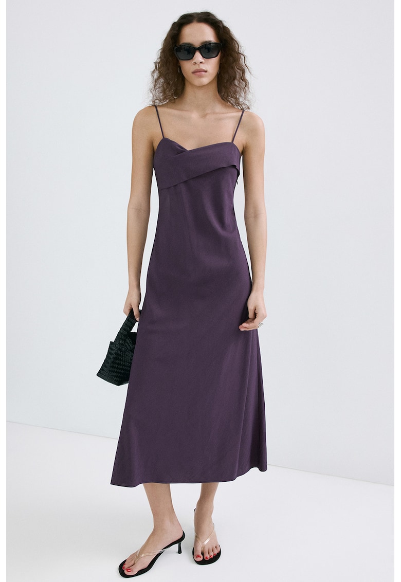 Rochie midi cu croiala pe bie - Violet prafuit