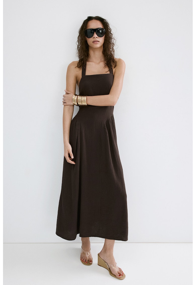 Rochie din bumbac cu decupaj pe partea din spate - Maro inchis