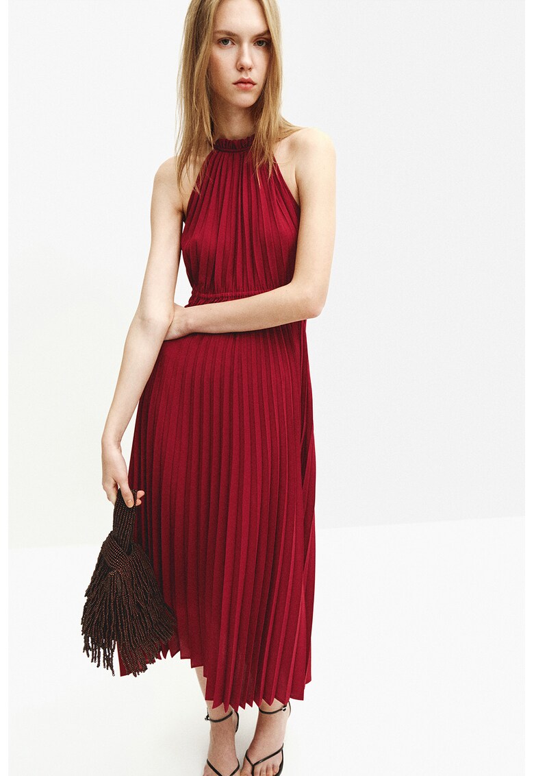Rochie halter cu pliuri - Rosu