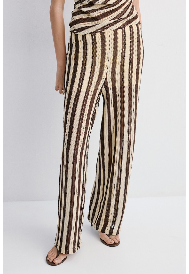 Pantaloni in dungi cu aspect crosetat - Bej deschis/Maro pamantiu