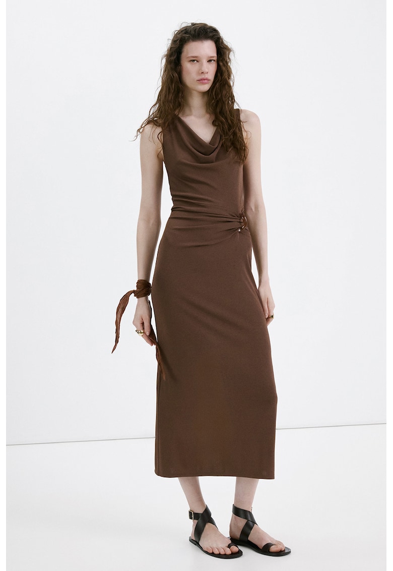 Rochie midi cu slit pe spate - Maro pamantiu