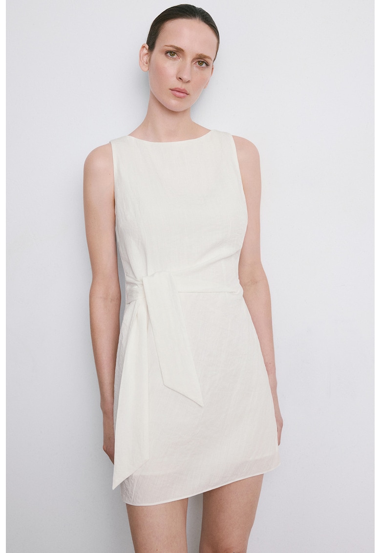 Rochie scurta cu detaliu funda lateral - Alb