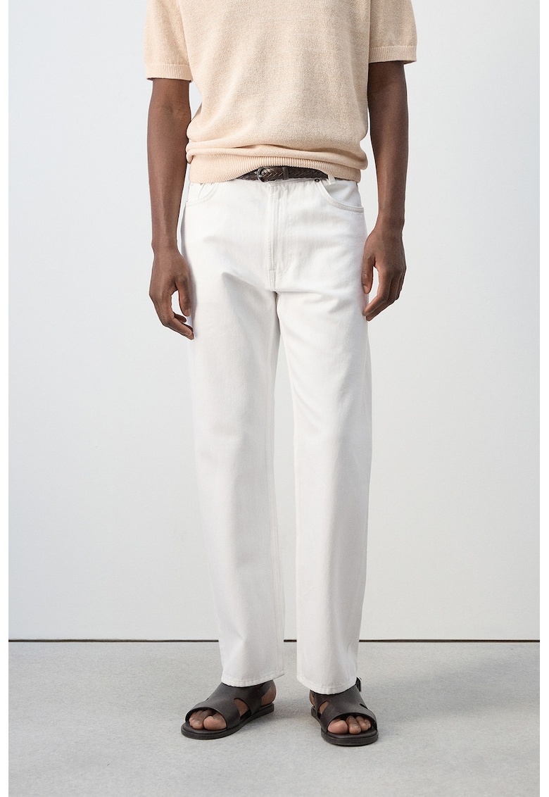Blugi relaxed-fit cu talie medie - Alb