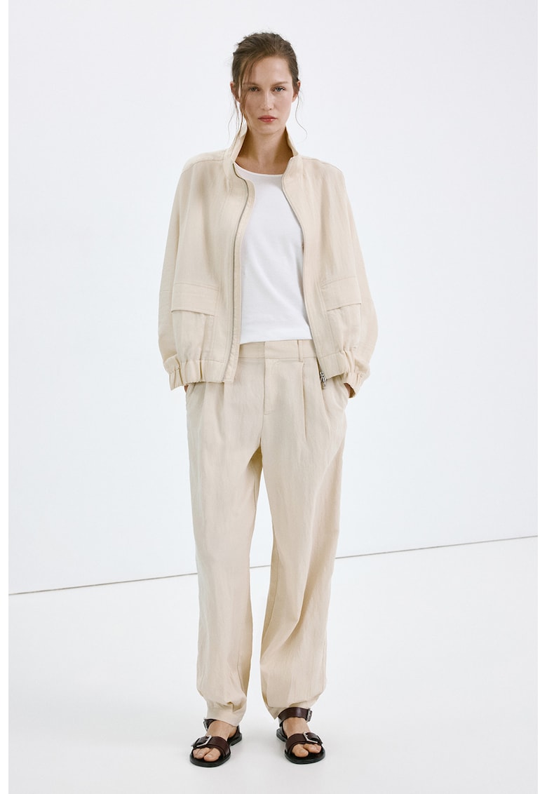 Pantaloni balloon cu model uni - Bej deschis