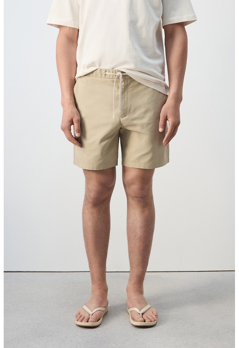 Pantaloni scurti din amestec de lyocell cu snur - Maro nisip