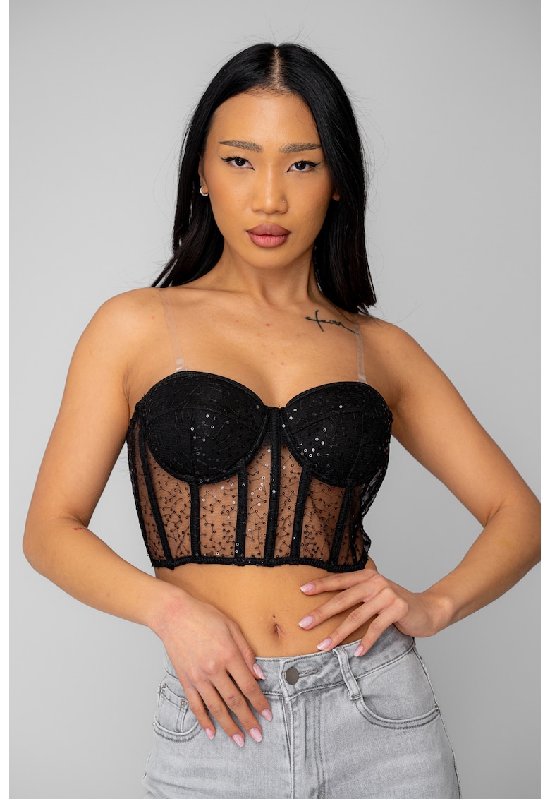 Top stil corset cu paiete 20881 - Negru