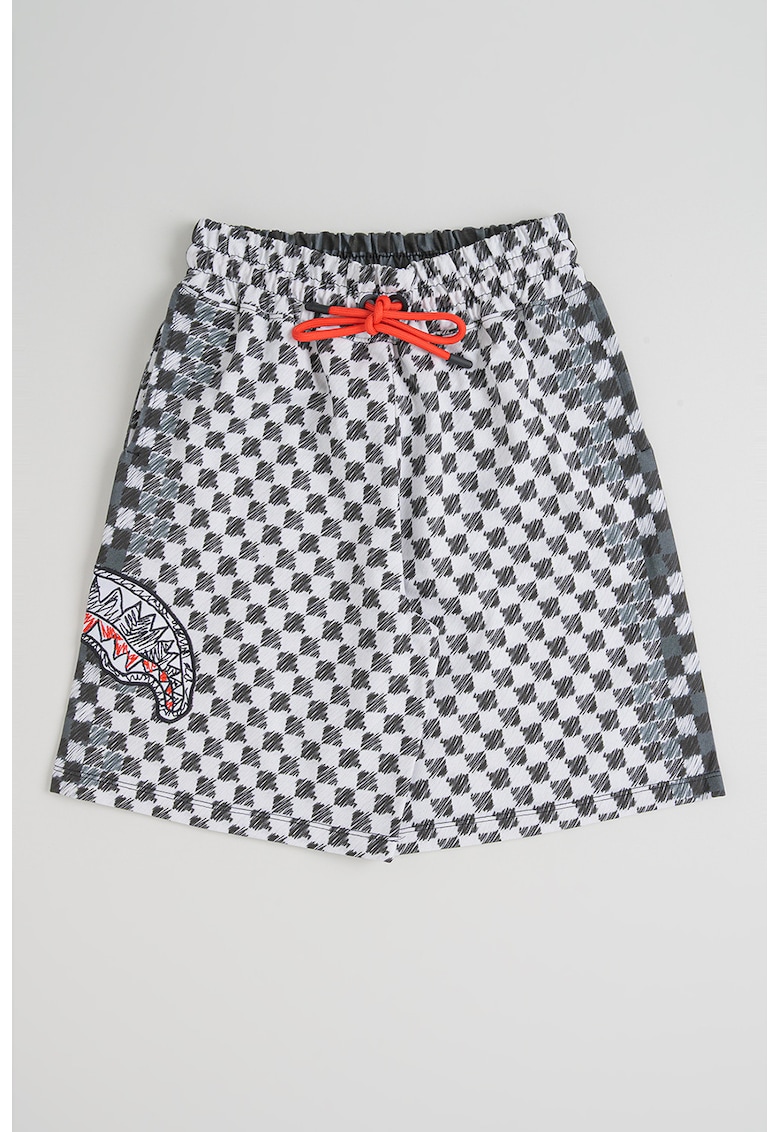 Pantaloni scurti cu doua nuante si model in carouri - Alb murdar/Gri inchis