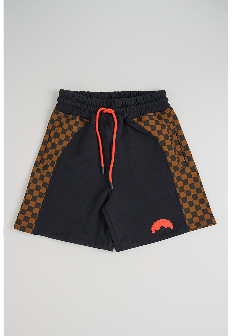 Pantaloni scurti cu snur si model in carouri - Negru/Maro