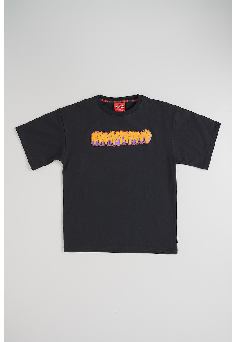 Tricou de bumbac cu logo - Negru/Galben inchis