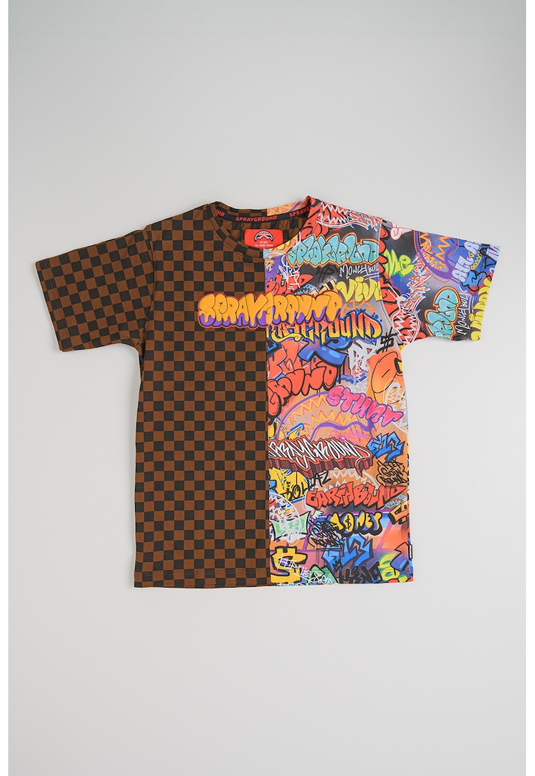 Tricou de bumbac cu model - Maro/Multicolor