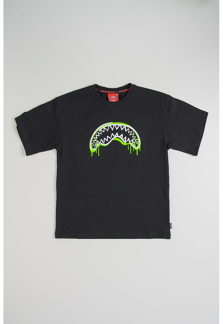 Tricou de bumbac cu imprimeu grafic - Negru/Verde lime