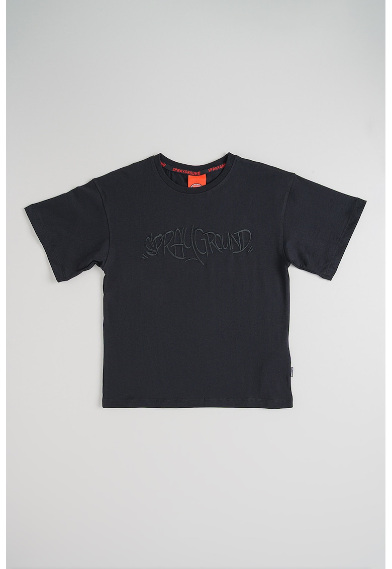 Tricou de bumbac cu logo brodat - Negru