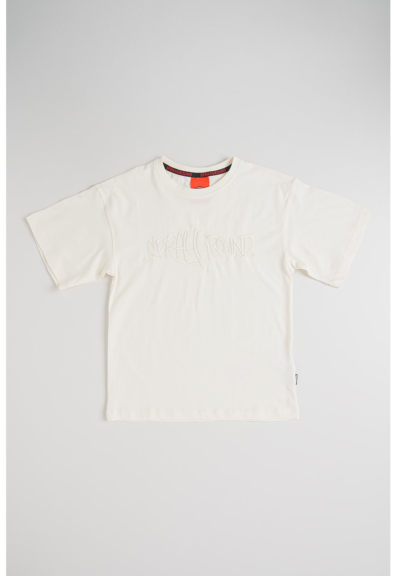Tricou de bumbac cu logo brodat - Alb fildes
