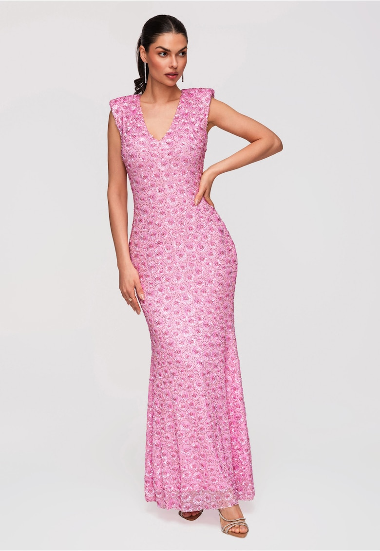 Rochie Maxi de Seara cu Paiete Elegante - Croiala Slim-Fit - Roz