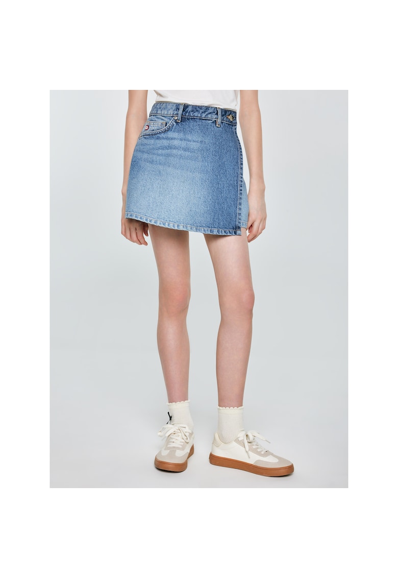 Fusta-pantalon din denim cu aspect prespalat Juni 466