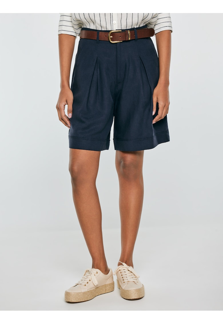Pantaloni scurti din amestec de in cu o croiala ampla - 65997 - Bleumarin