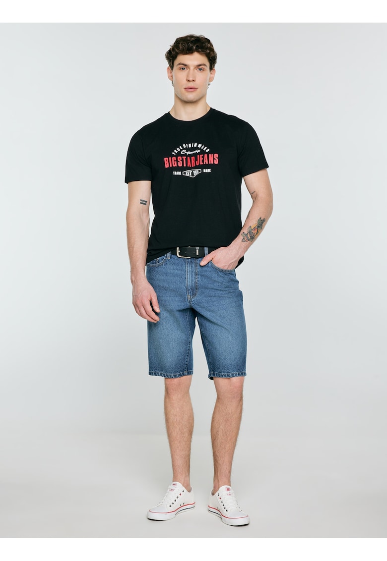 Tricou barbati - imprimeu contrastant - negru - tricot