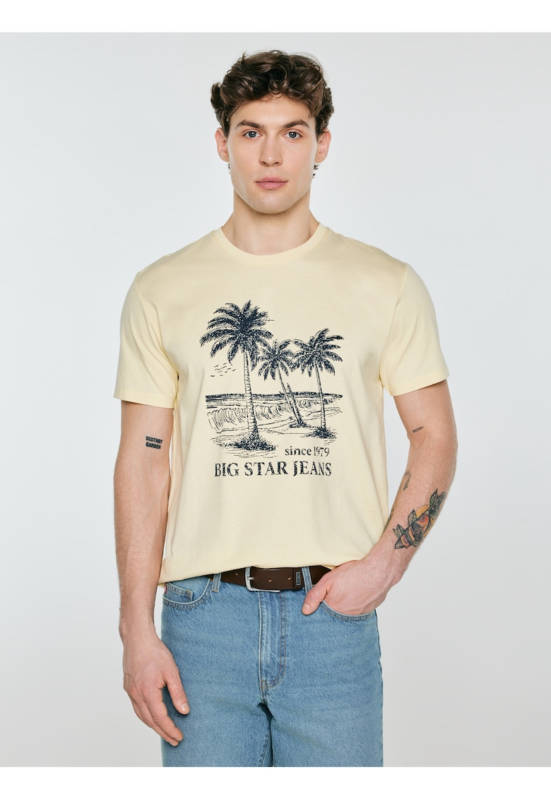 Tricou cu imprimeu tropical si logo