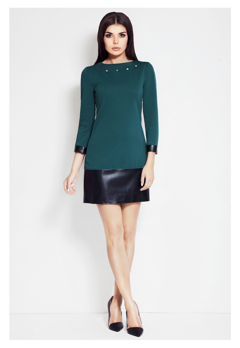 Rochie De Dama - Model Clasic Elegant - Verde - Material Premium - Rochie Versatila De Zi Si De Seara - Tinuta Office Luxoasa Pentru Femei - Rochii Casual Rafinate - Croiala Feminina Confortabila - Fabricata In Polonia - Fashion Atractiv - Verde