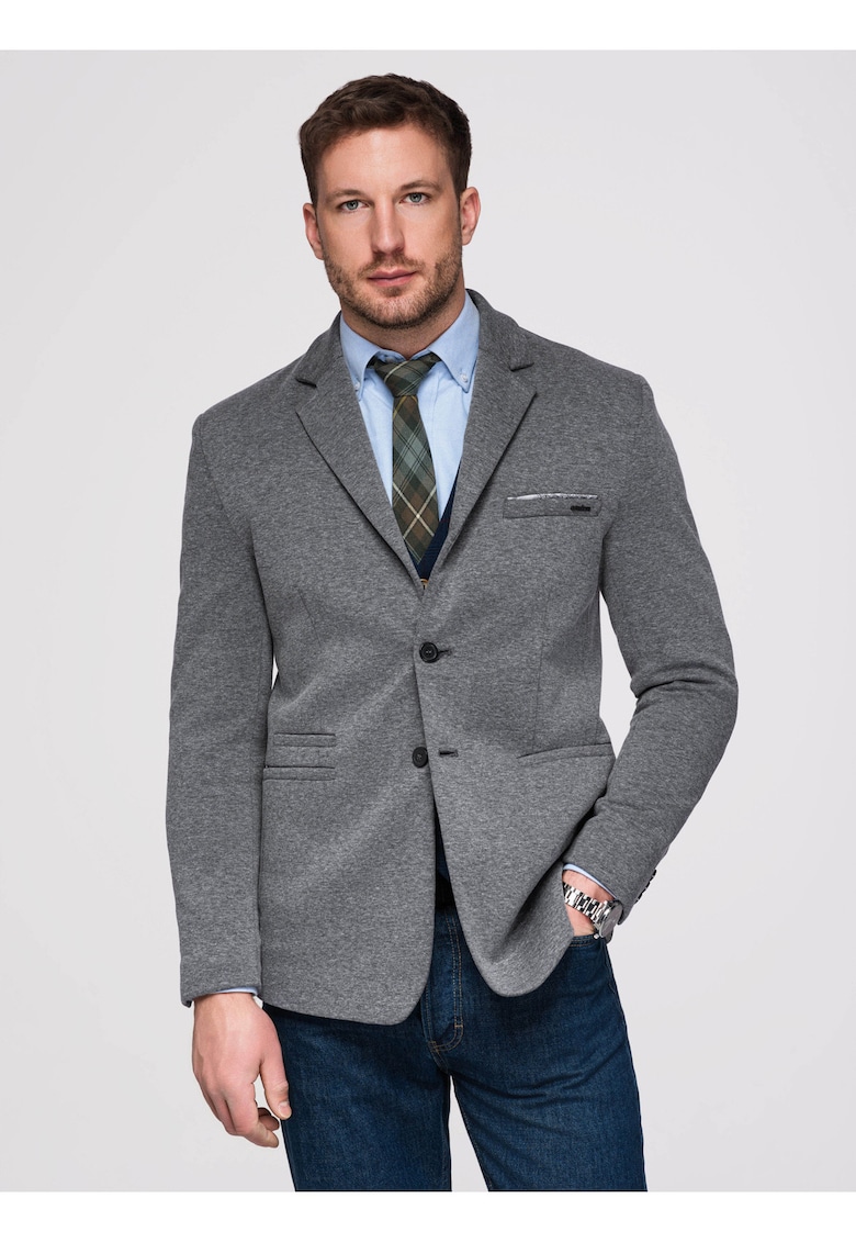 Sacou Barbati - Croiala Slim - Material Tricotat cu Bumbac - Gri inchis