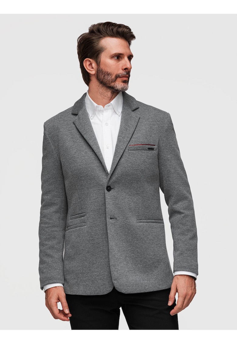 Sacou Barbati - Croiala Slim - Material Tricotat cu Bumbac - Gri deschis