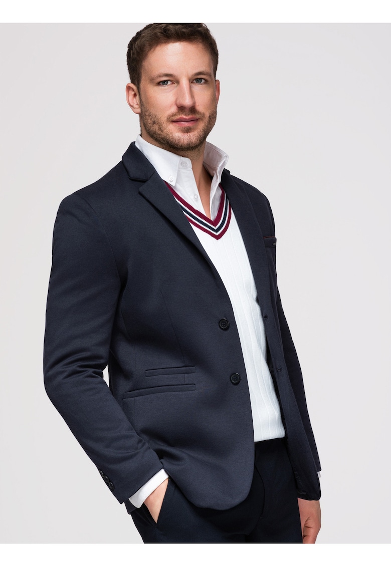 Sacou Barbati - Croiala Slim - Material Tricotat cu Bumbac - Bleumarin