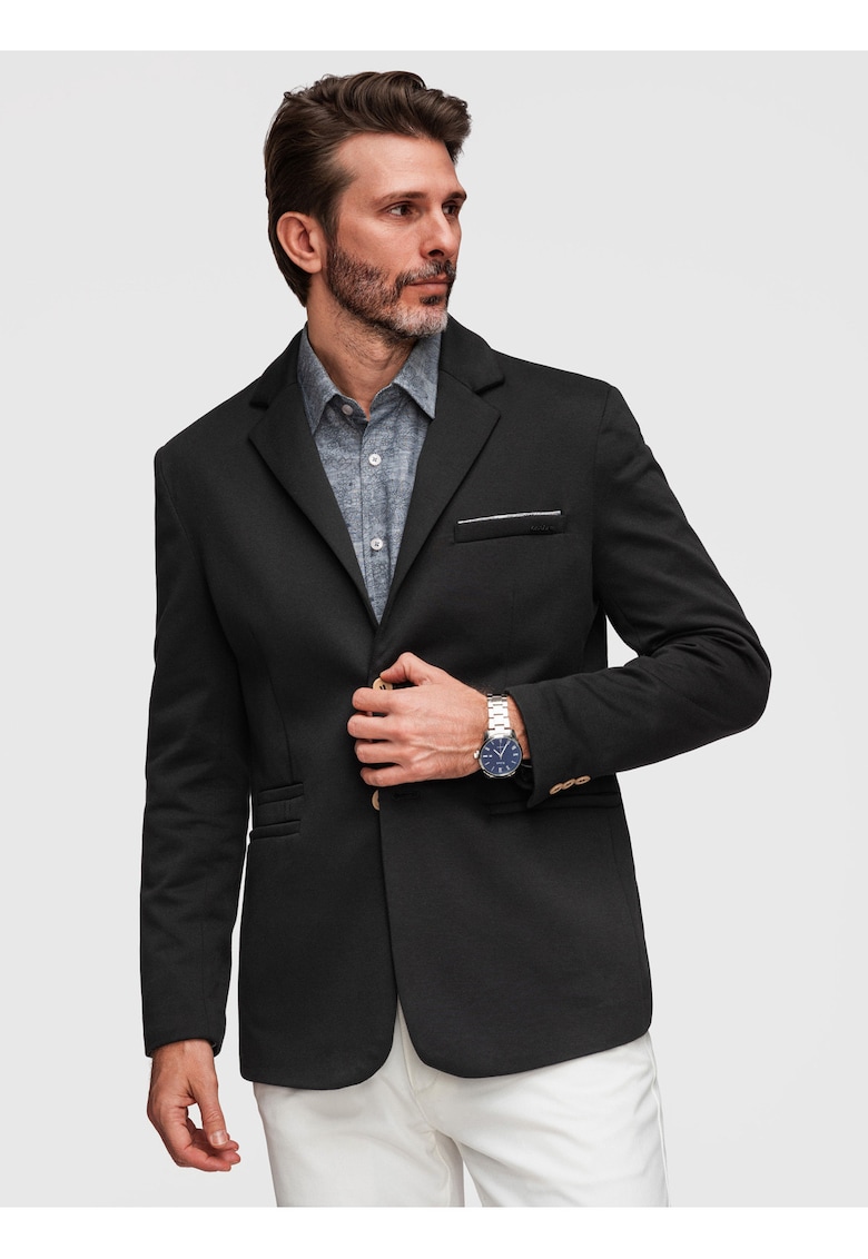 Sacou Barbati - Croiala Slim - Material Tricotat cu Bumbac - Negru