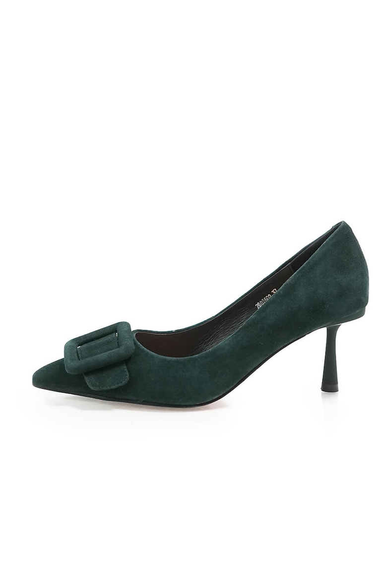 Pantofi din piele intoarsa cu o catarama decorativa - Verde