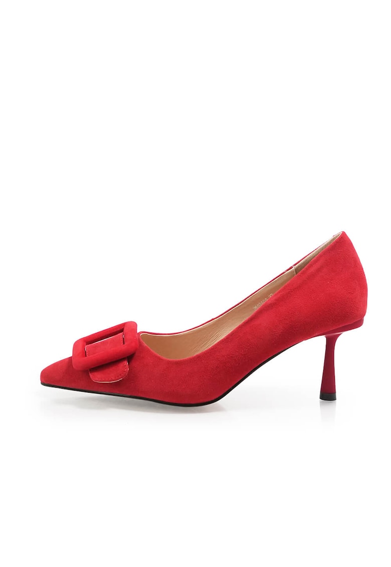 Pantofi din piele intoarsa cu o catarama decorativa - Rosu - Rosu