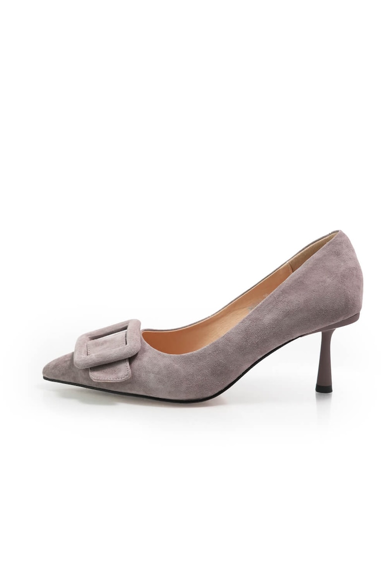 Pantofi din piele intoarsa cu o catarama decorativa - Gri - Gri