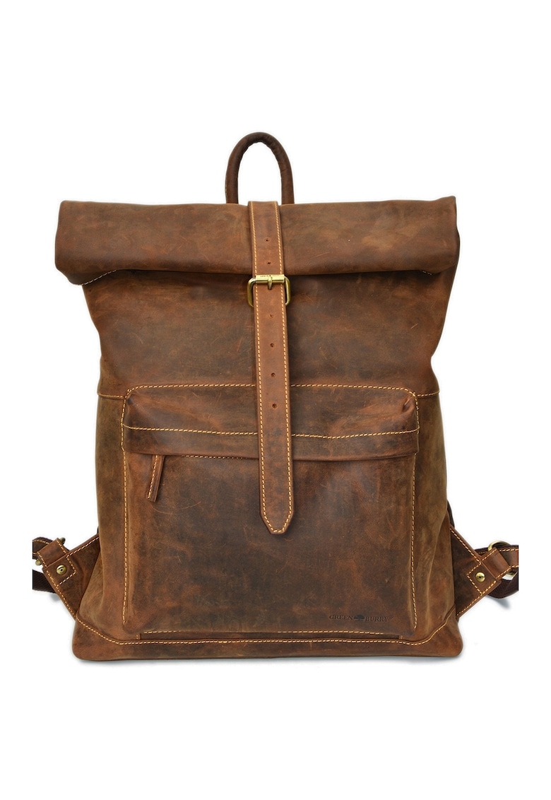 Rucsac unisex piele naturala maro antichizat 40 x 40 cm - Vintage -