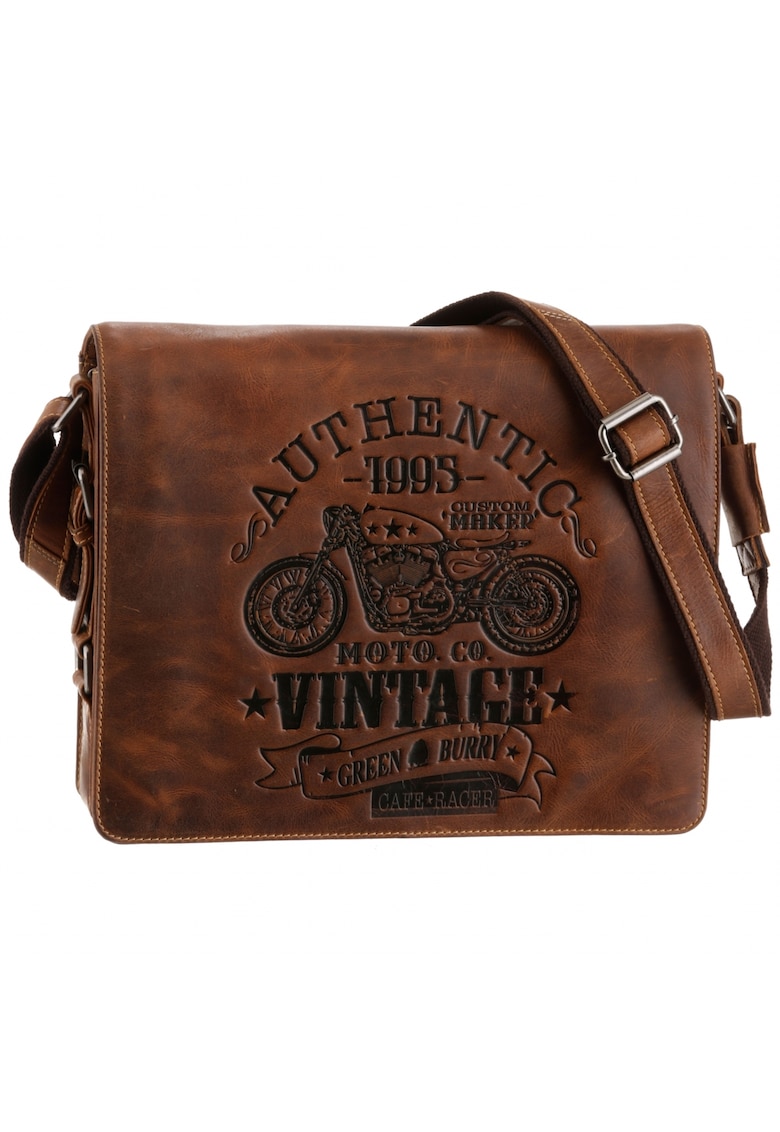 Geanta umar barbati piele naturala maro antichizat 34 x 28 cm - Cafe Racer -