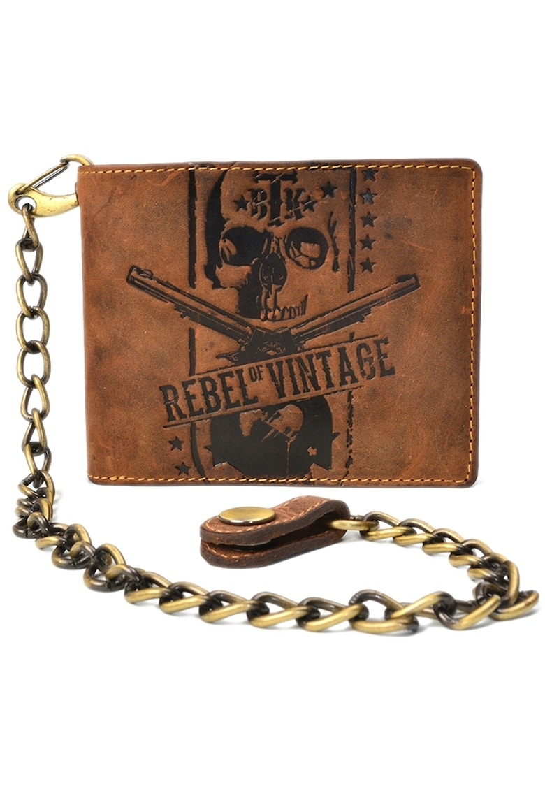 Portofel barbati piele naturala maro antichizat 12 x 10 x 3 cm - Rebel Skull Vintage -