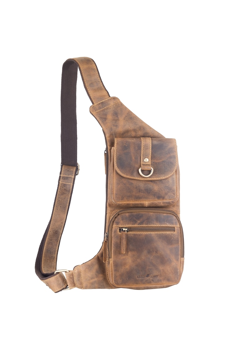 Rucsac crossbody unisex piele naturala maro antichizat 26 x 43 cm - Vintage -