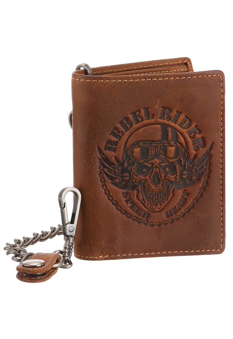 Portofel barbati piele naturala maro antichizat 10 x 12.5 x 3 cm - Rebel Rider Vintage -