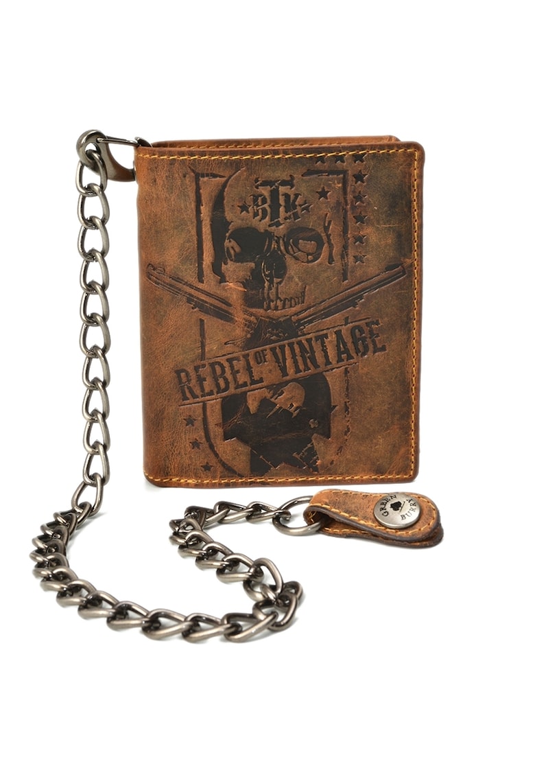 Portofel barbati piele naturala maro antichizat 10 x 12.5 x 3 cm - Rebel Skull Vintage -