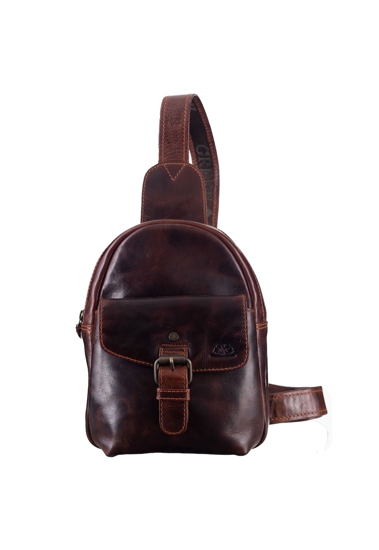 Rucsac crossbody unisex piele naturala teak brown 17 x 22.5 x 11.5 cm - Rugged -