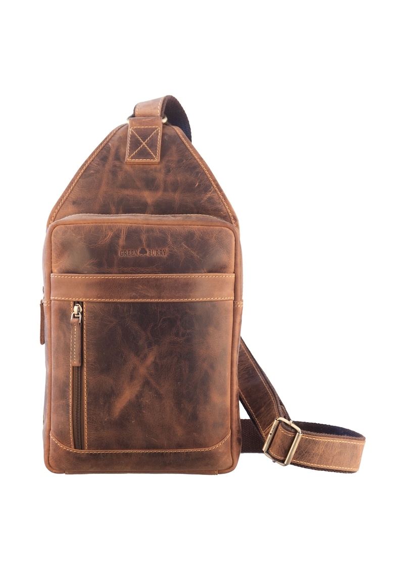 Rucsac crossbody unisex piele naturala maro antichizat 21 x 41 cm - Vintage -