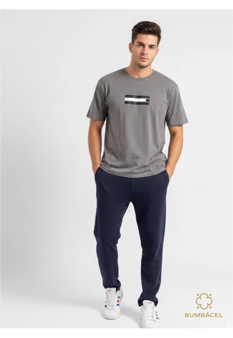 Pantaloni cu buzunare laterale - din bumbac - cu flis - pentru barbati