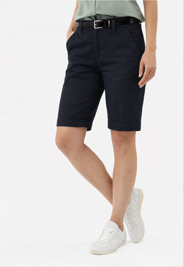 Pantaloni scurti din bumbac - dama - cu pliu - cu cordon - Regular Fit - P-Kerry - albastru marin - Albastru marin