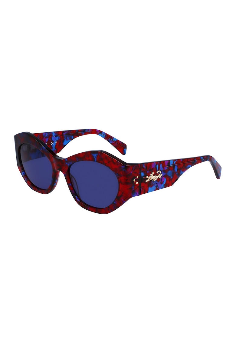 Ochelari de soare hexagonali cu logo - Rosu/Albastru