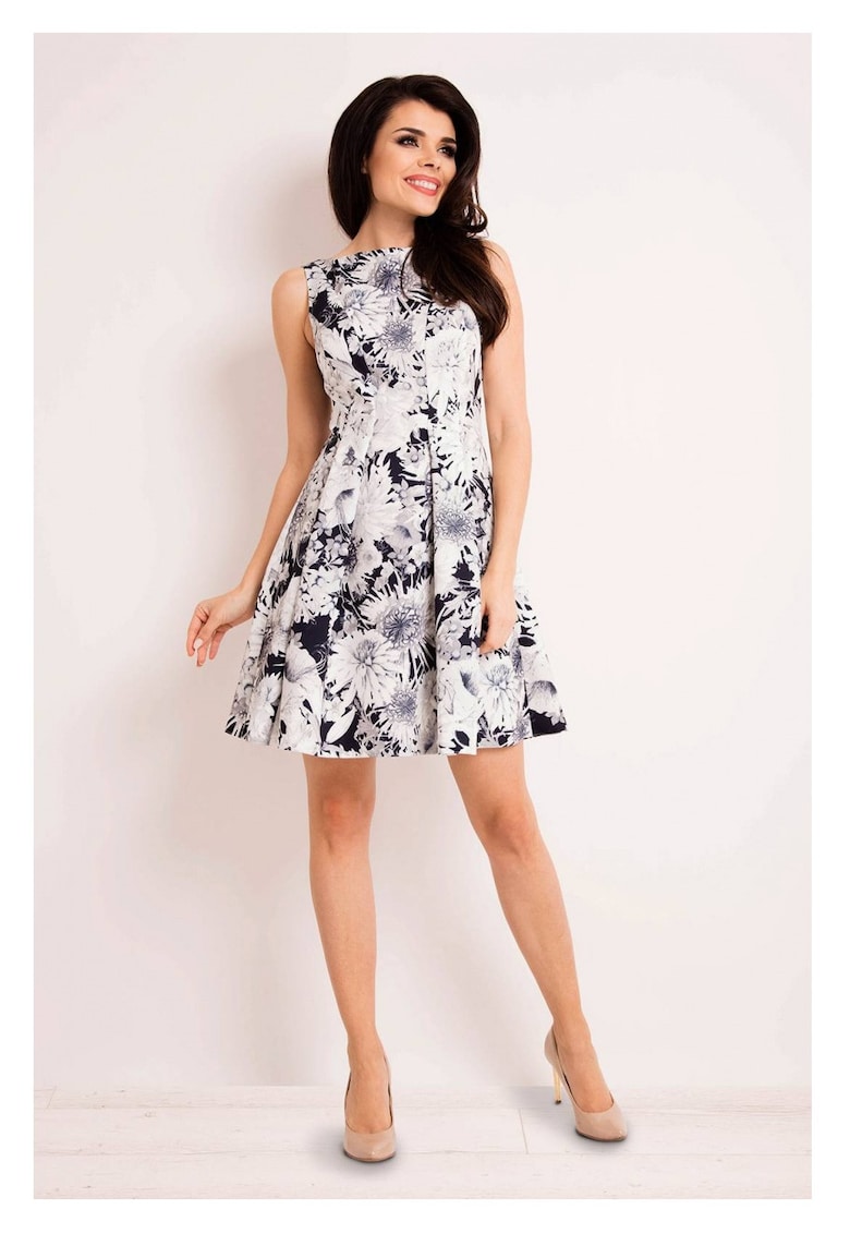 Rochie de dama - model evazat - imprimeu floral - alb - marimea