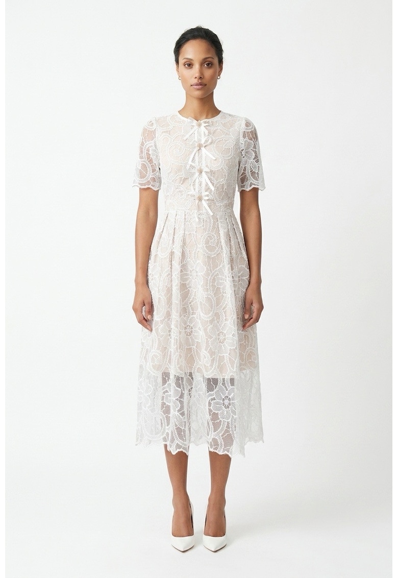 Rochie midi din dantela Minolla - Alb/Bej
